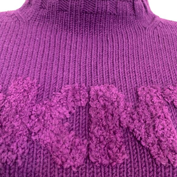Donna Karen DKNY Purple Chunky Knit Mock Neck Sweater Logo Textured Raised XS - Picture 6 of 16